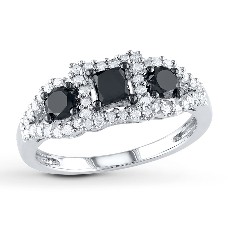 Black/White Diamond Ring 1 Carat tw 10K White Gold