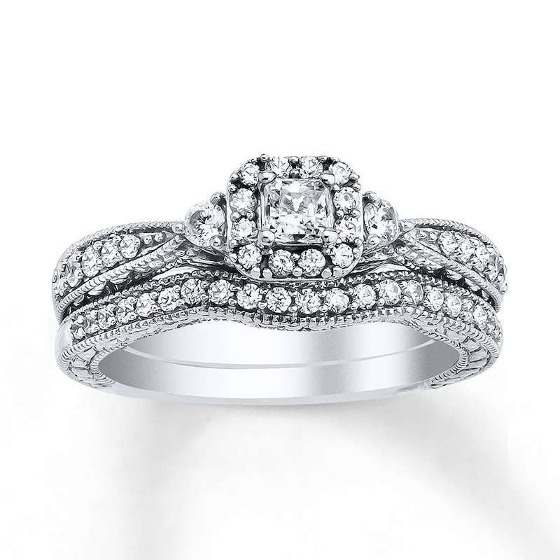 Main Image 1 of Diamond Bridal Set 5/8 ct tw Princess-cut 14K White Gold