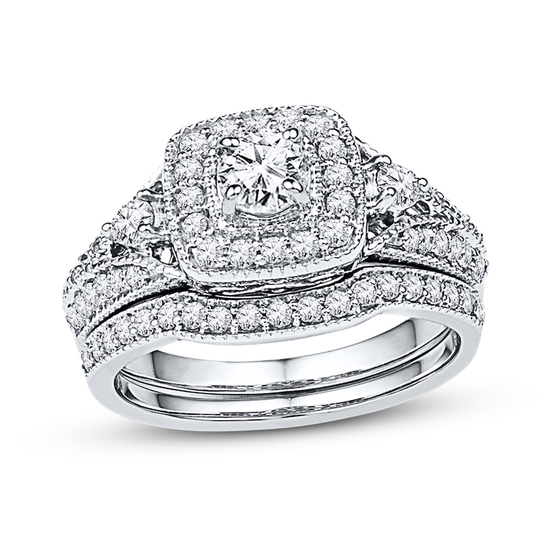 Main Image 1 of Diamond Bridal Set 7/8 ct tw Round-cut 14K White Gold