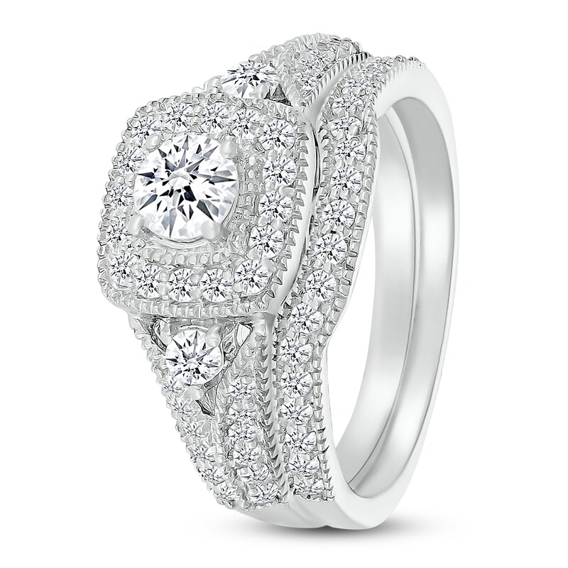 Main Image 4 of Diamond Bridal Set 7/8 ct tw Round-cut 14K White Gold