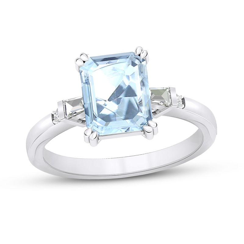 Aquamarine Engagement Ring 1/8 ct tw Diamonds 14K White Gold with 360