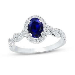 Natural Sapphire Engagement Ring 1/3 ct tw Diamonds 14K Gold
