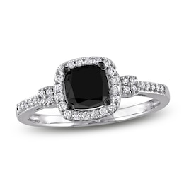 Black Diamond Ring 1 ct tw Cushion-cut 14K White Gold