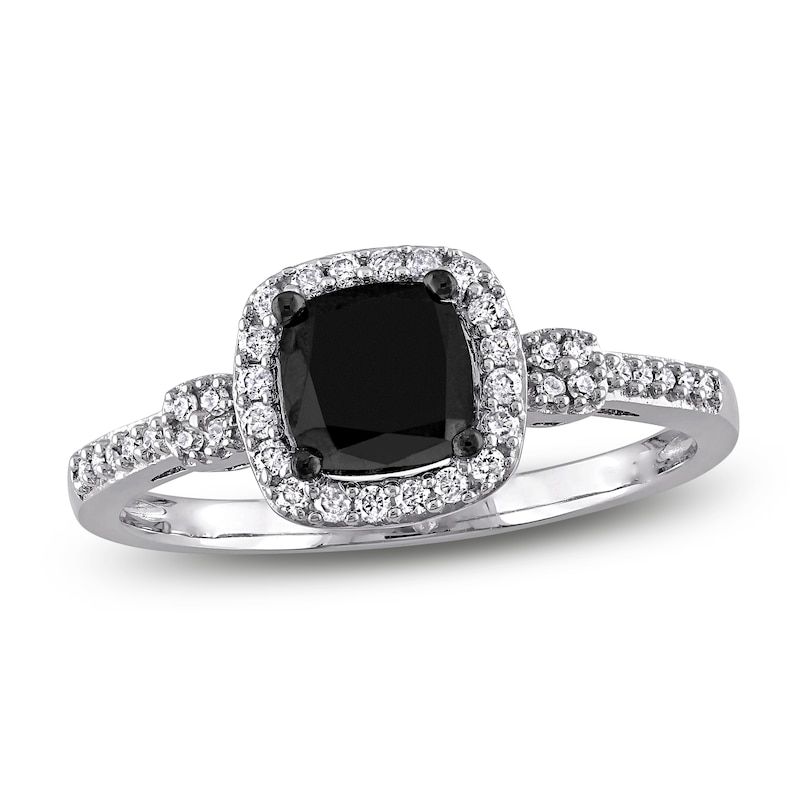 Main Image 1 of Black Diamond Ring 1 ct tw Cushion-cut 14K White Gold