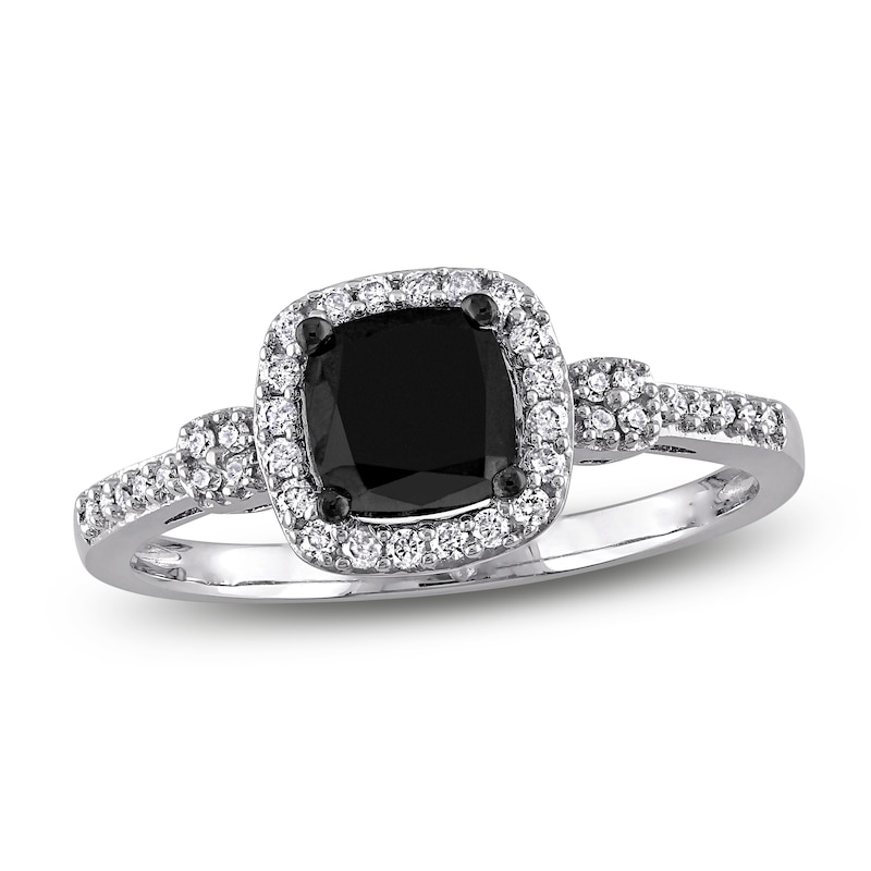 Black Diamond Ring 1 ct tw Cushion-cut 14K White Gold