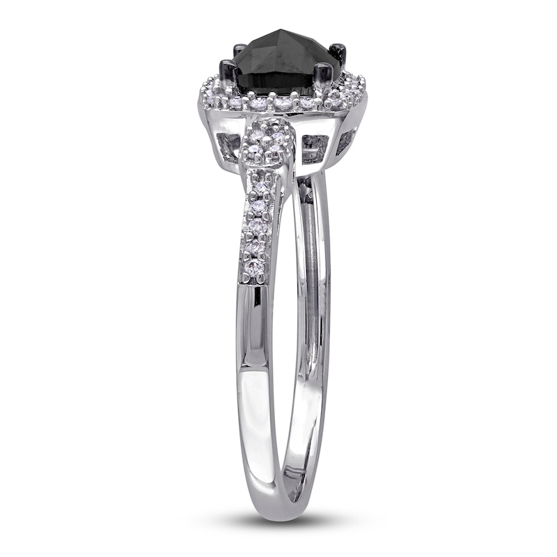 Main Image 2 of Black Diamond Ring 1 ct tw Cushion-cut 14K White Gold