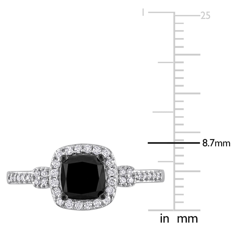 Main Image 4 of Black Diamond Ring 1 ct tw Cushion-cut 14K White Gold