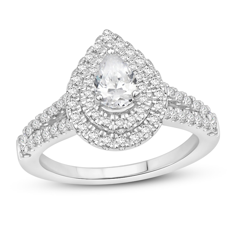 Main Image 1 of Diamond Engagement Ring 1 ct tw Round/Pear-shaped 14K White Gold