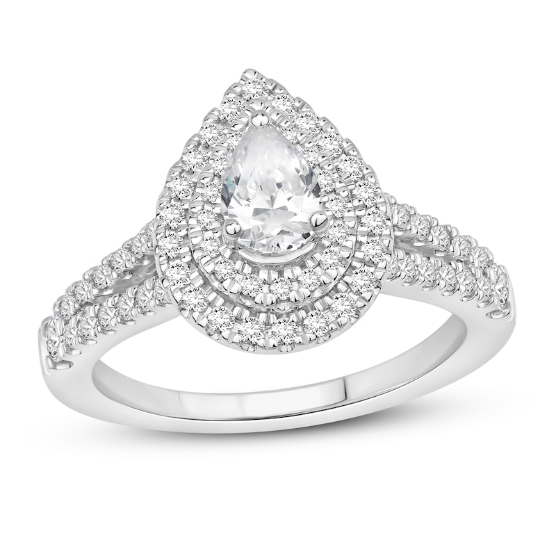 Diamond Engagement Ring 1 ct tw Round/Pear-shaped 14K White Gold