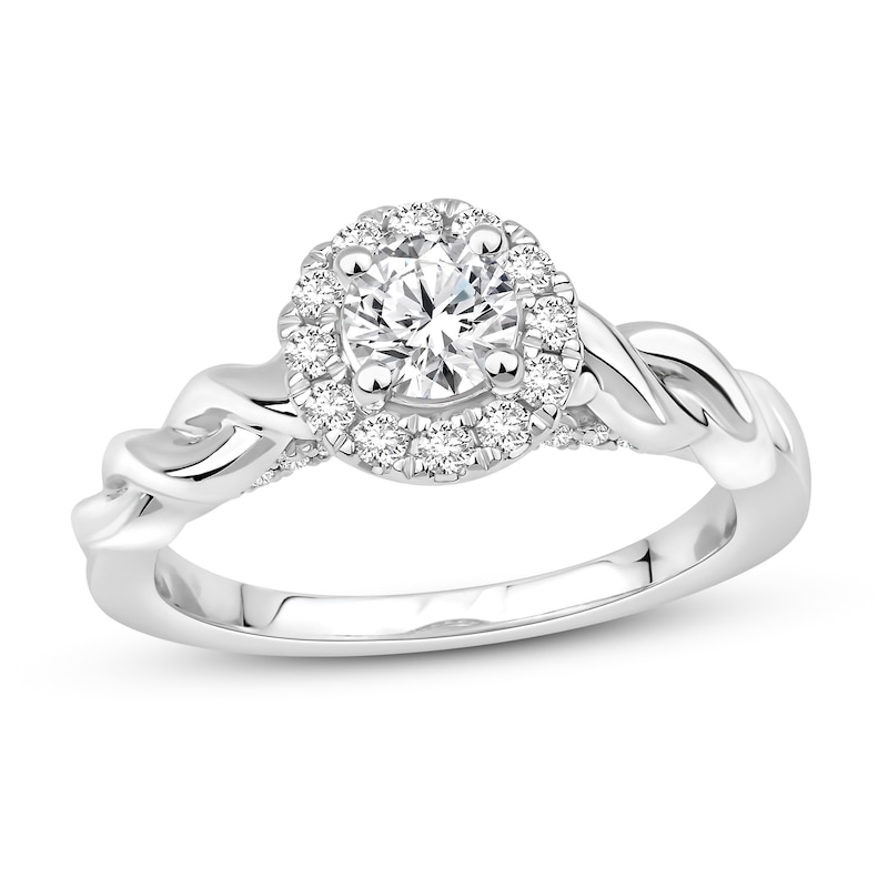 Diamond Engagement Ring 7/8 ct tw Round 14K White Gold with 360