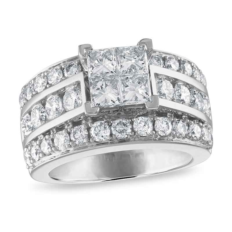 Diamond Engagement Ring 3-1/2 ct tw Princess/Round 14K White Gold