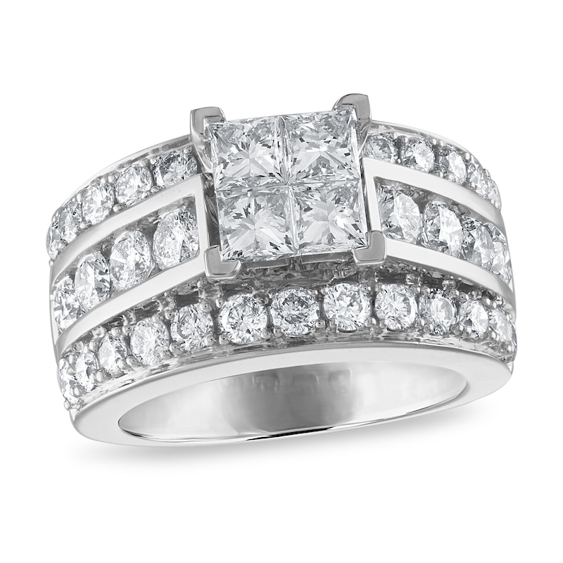 Main Image 1 of Diamond Engagement Ring 3-1/2 ct tw Princess/Round 14K White Gold