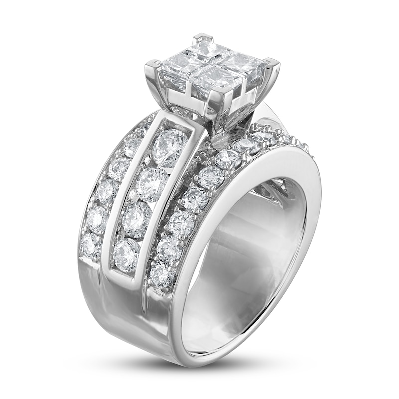 Diamond Engagement Ring 3-1/2 ct tw Princess/Round 14K White Gold