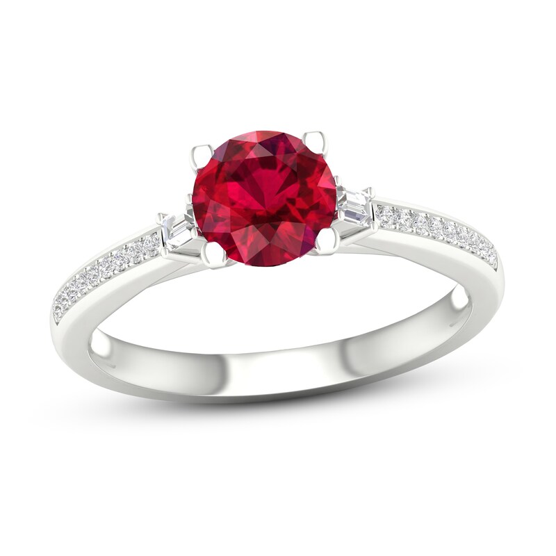 Natural Ruby Engagement Ring 1/10 ct tw Diamonds 14K White Gold