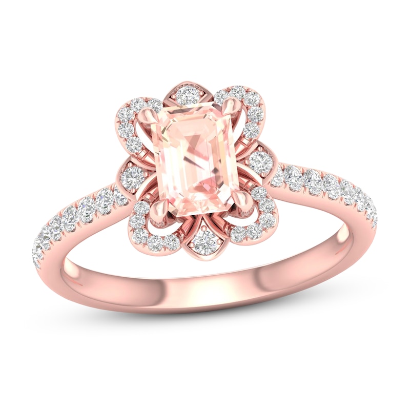 Main Image 1 of Natural Morganite Engagement Ring 1/4 ct tw Diamonds 14K Rose Gold