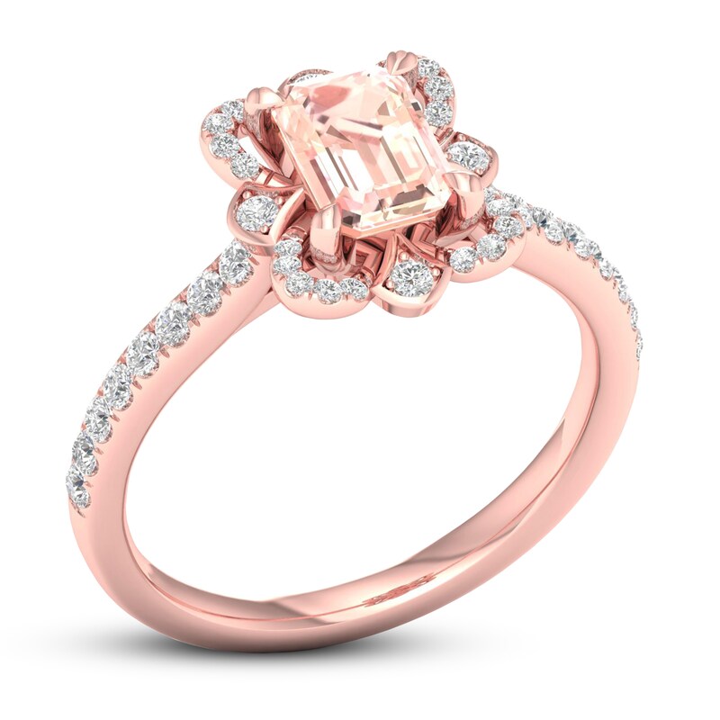 Main Image 4 of Natural Morganite Engagement Ring 1/4 ct tw Diamonds 14K Rose Gold