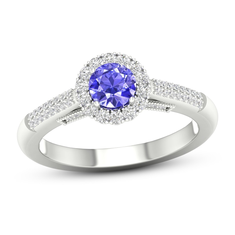 Natural Tanzanite Engagement Ring 1/4 ct tw Diamonds 14K White Gold