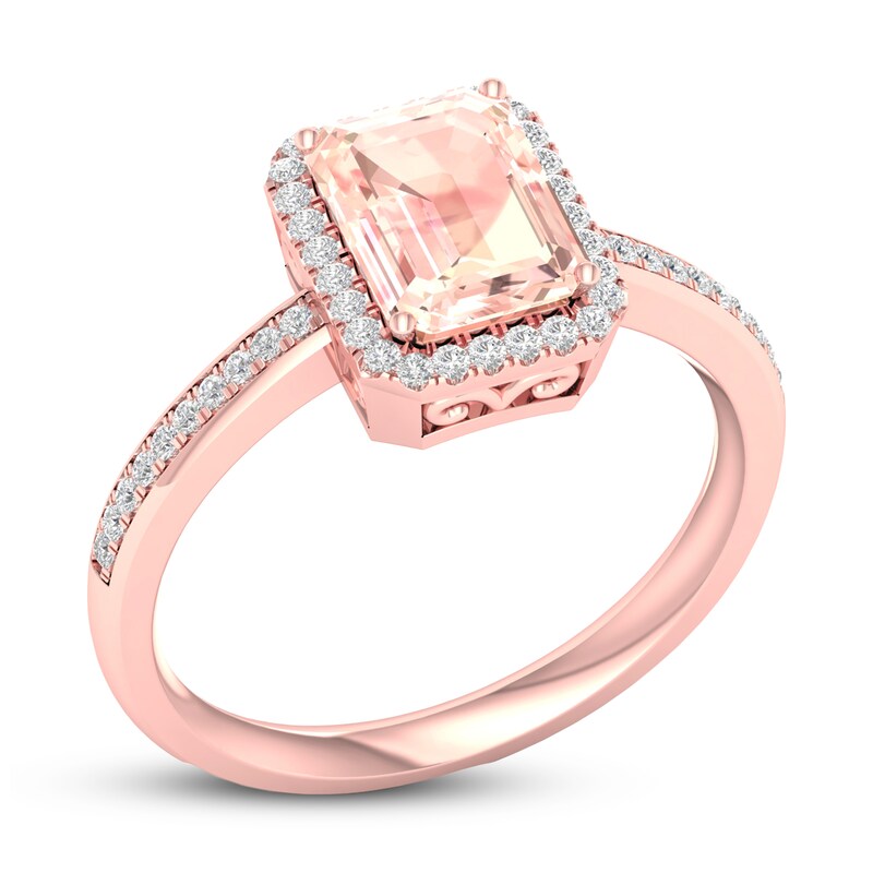 Main Image 4 of Natural Morganite Engagement Ring 1/6 ct tw Diamonds 14K Rose Gold