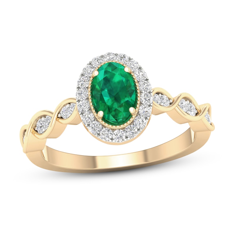 Main Image 1 of Natural Emerald Engagement Ring 1/5 ct tw Diamonds 14K Yellow Gold