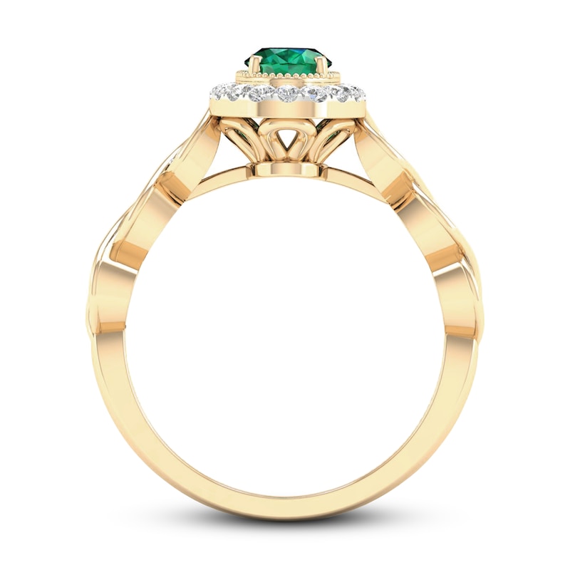 Natural Emerald Engagement Ring 1/5 ct tw Diamonds 14K Yellow Gold