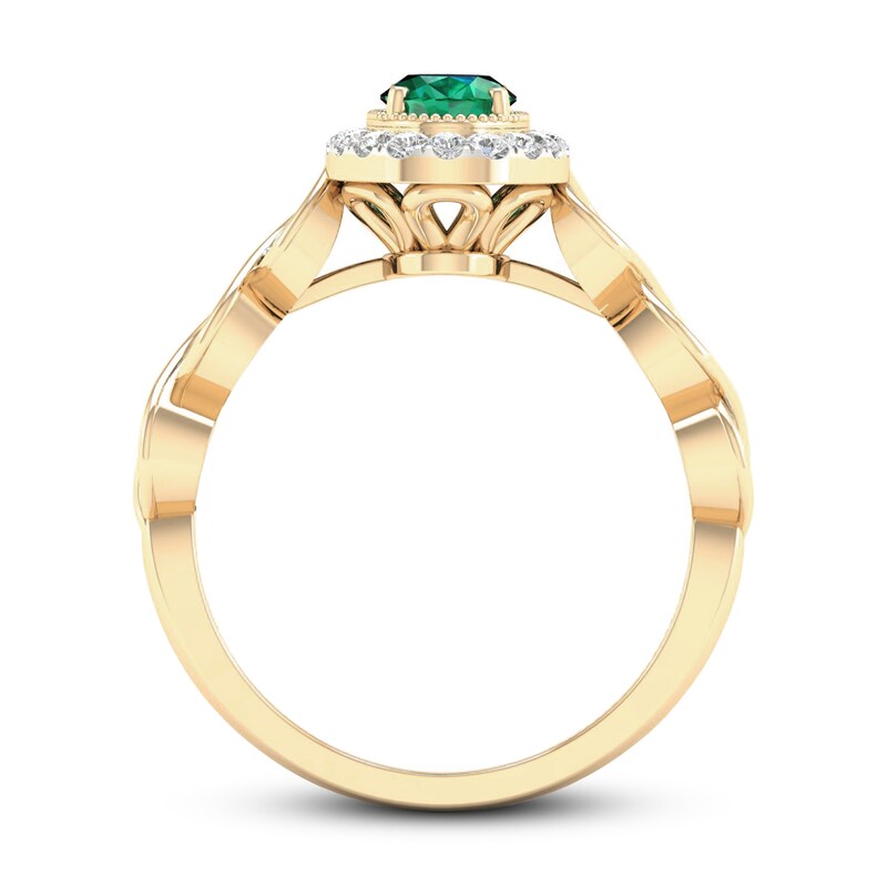 Main Image 2 of Natural Emerald Engagement Ring 1/5 ct tw Diamonds 14K Yellow Gold