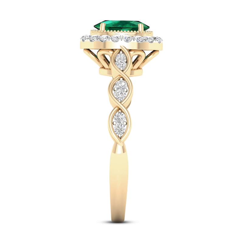Main Image 3 of Natural Emerald Engagement Ring 1/5 ct tw Diamonds 14K Yellow Gold