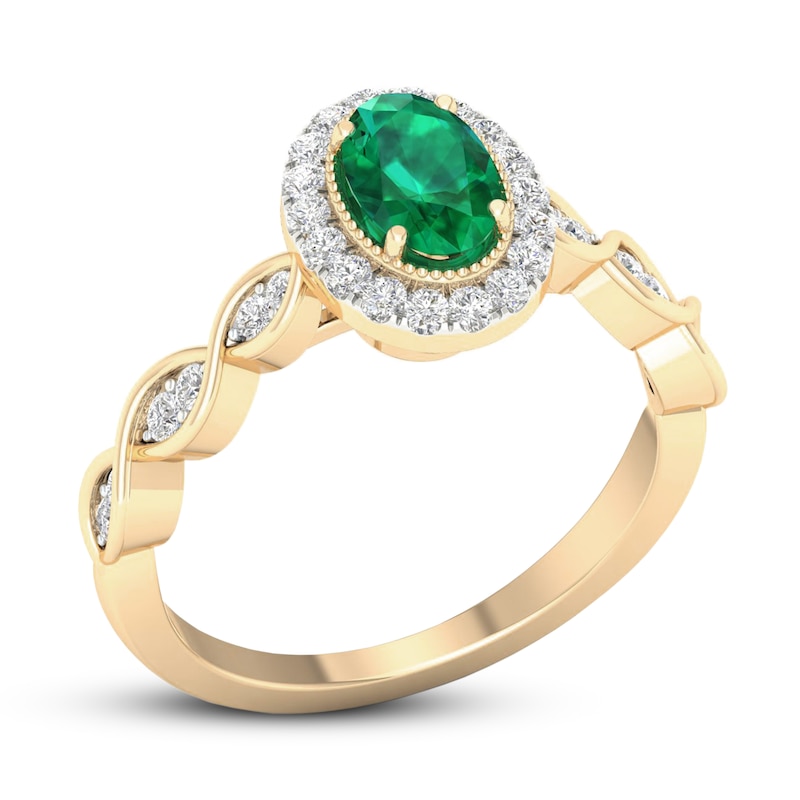 Main Image 4 of Natural Emerald Engagement Ring 1/5 ct tw Diamonds 14K Yellow Gold
