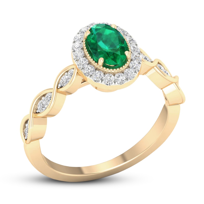 Natural Emerald Engagement Ring 1/5 ct tw Diamonds 14K Yellow Gold