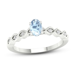Natural Aquamarine Engagement Ring 1/15 ct tw Diamonds 14K White Gold