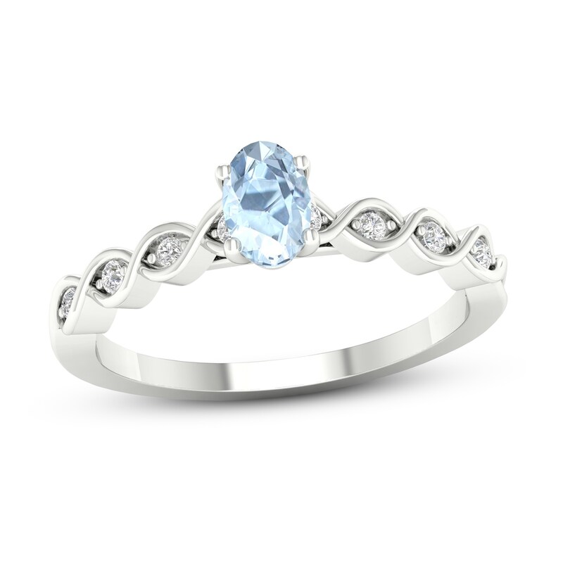 Main Image 1 of Natural Aquamarine Engagement Ring 1/15 ct tw Diamonds 14K White Gold