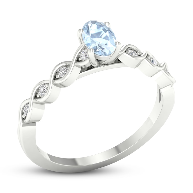Main Image 4 of Natural Aquamarine Engagement Ring 1/15 ct tw Diamonds 14K White Gold