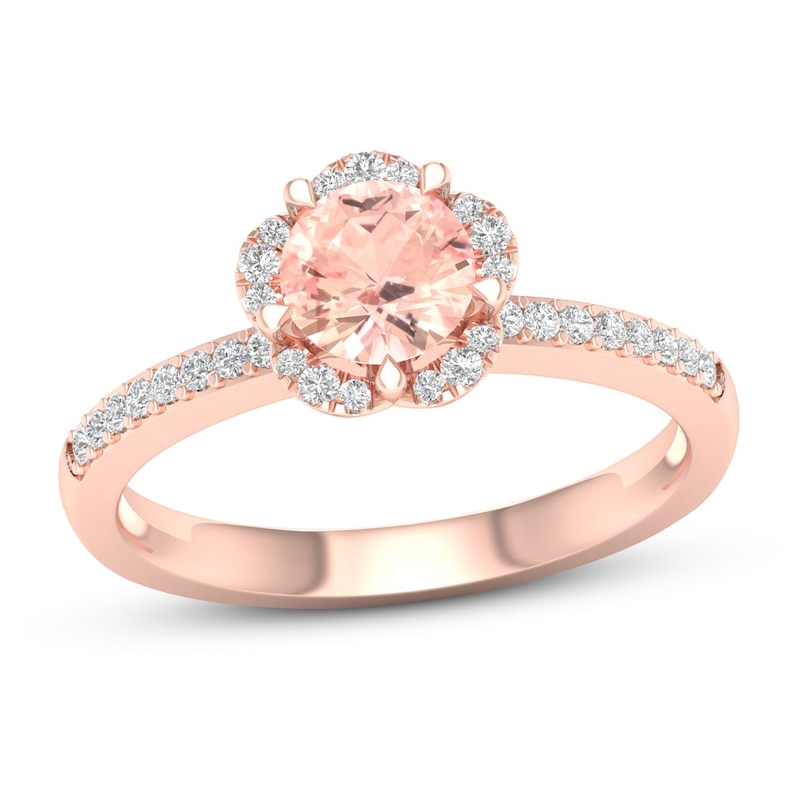 Natural Morganite Ring 1/6 ct tw Diamonds 14K Rose Gold with 360