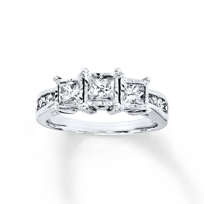Main Image 1 of Diamond 3-Stone Ring 1 ct tw Princess-cut 14K White Gold