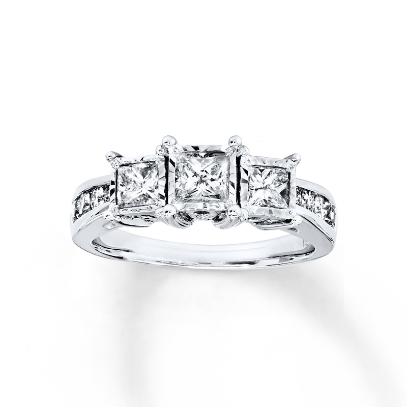 Diamond 3-Stone Ring 1 ct tw Princess-cut 14K White Gold