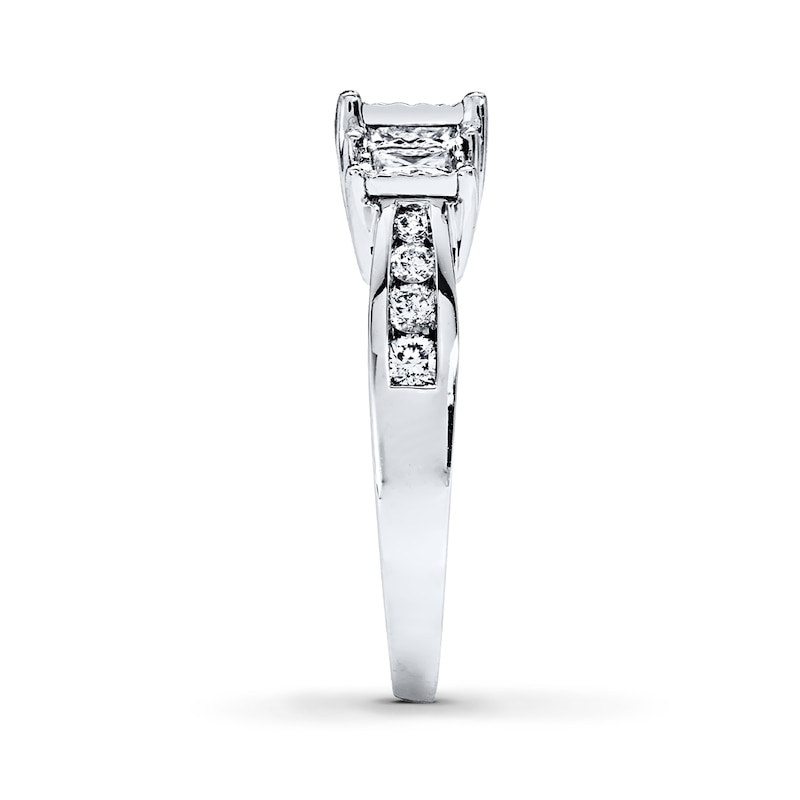 Main Image 3 of Diamond 3-Stone Ring 1 ct tw Princess-cut 14K White Gold