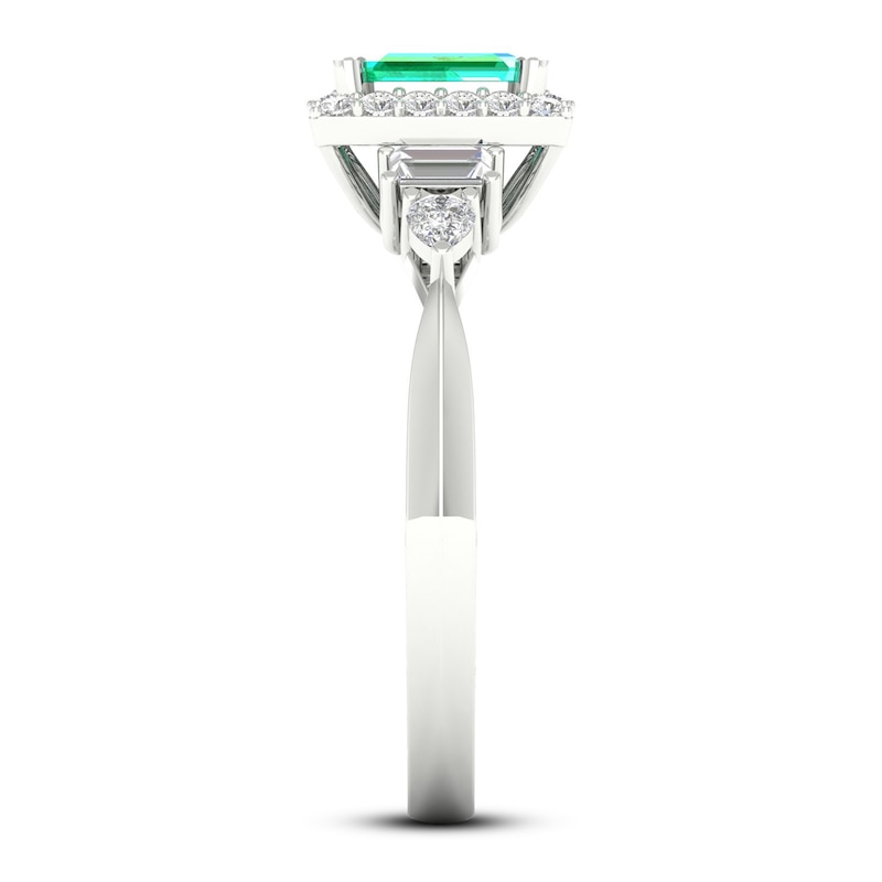 Natural Emerald Ring 1/3 ct tw Diamonds 14K White Gold