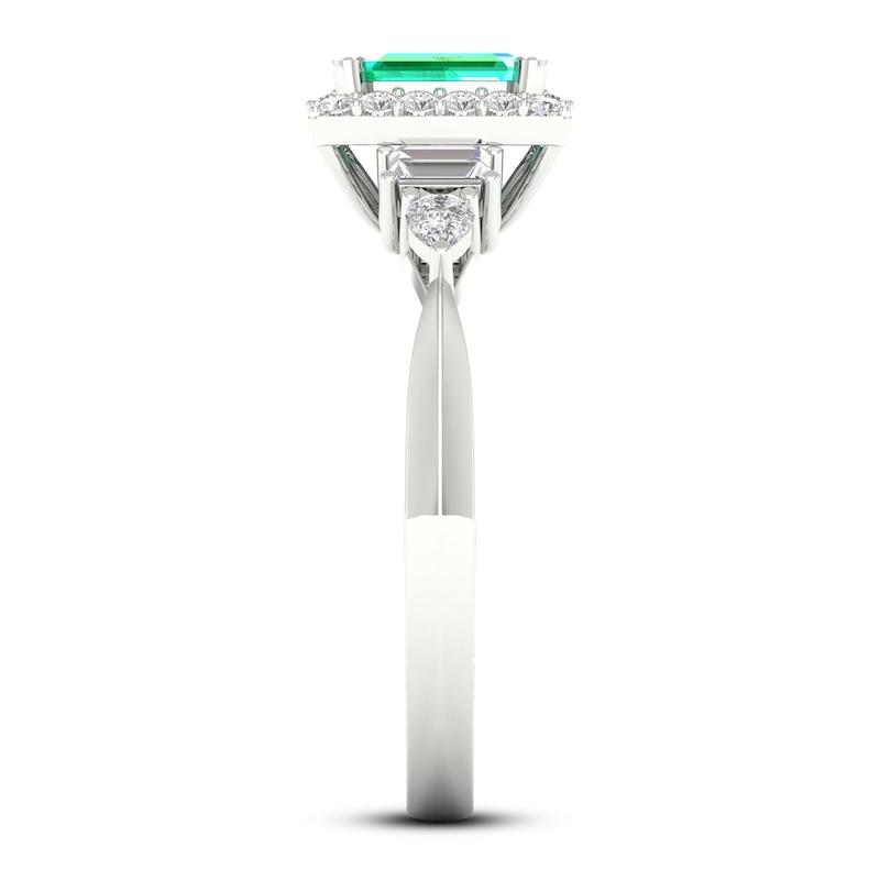 Main Image 2 of Natural Emerald Ring 1/3 ct tw Diamonds 14K White Gold