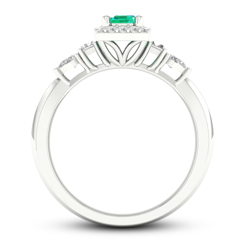 Natural Emerald Ring 1/3 ct tw Diamonds 14K White Gold