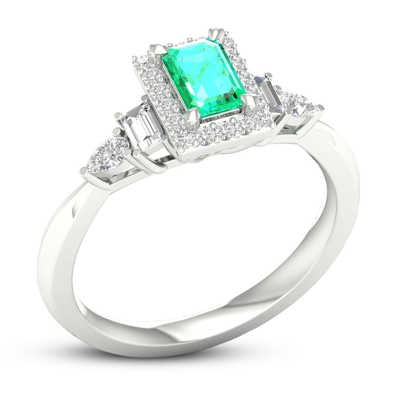 Main Image 4 of Natural Emerald Ring 1/3 ct tw Diamonds 14K White Gold
