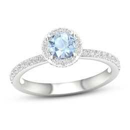 Natural Aquamarine Ring 3/8 ct tw Diamonds 14K White Gold