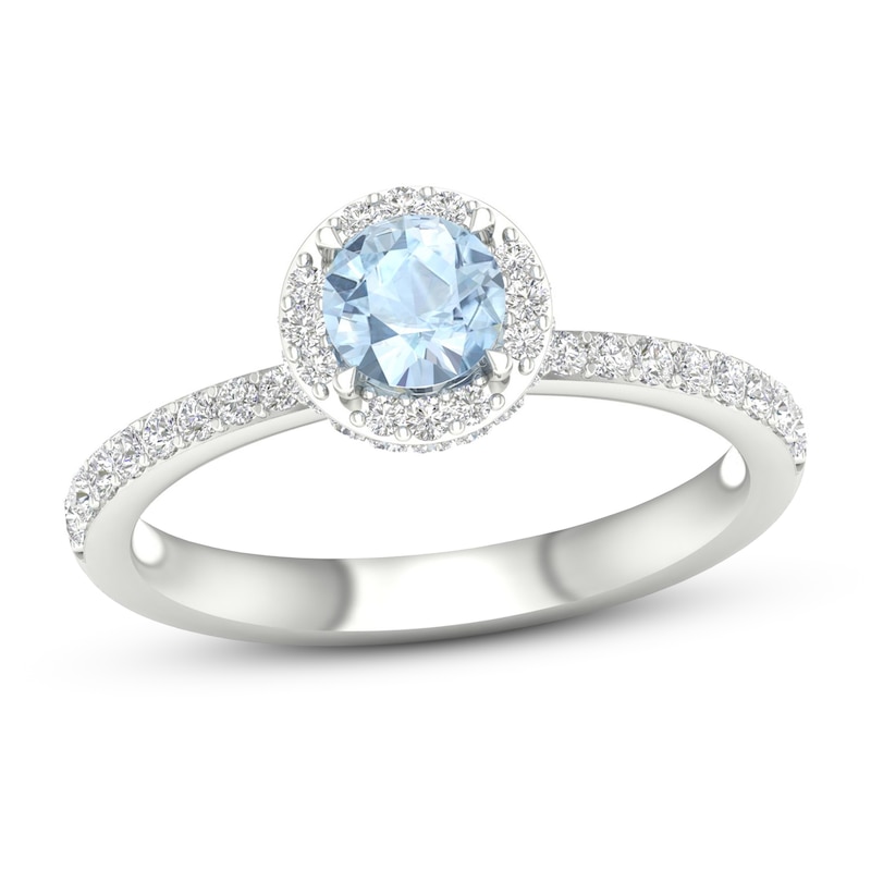 Natural Aquamarine Ring 3/8 ct tw Diamonds 14K White Gold