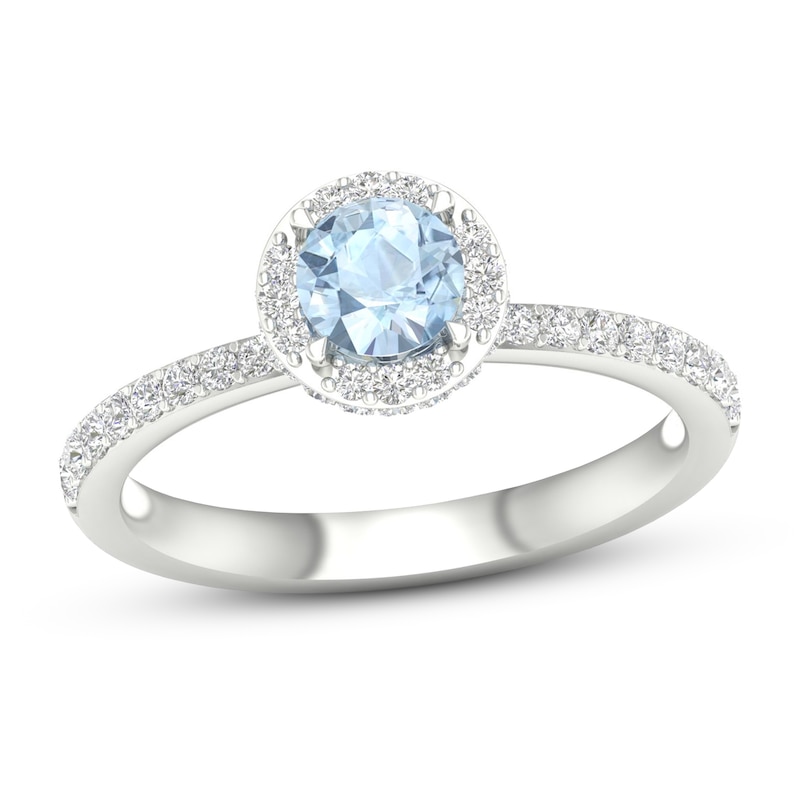 Main Image 1 of Natural Aquamarine Ring 3/8 ct tw Diamonds 14K White Gold