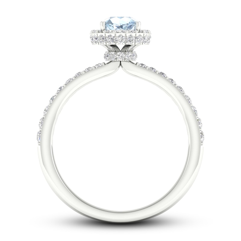 Main Image 3 of Natural Aquamarine Ring 3/8 ct tw Diamonds 14K White Gold