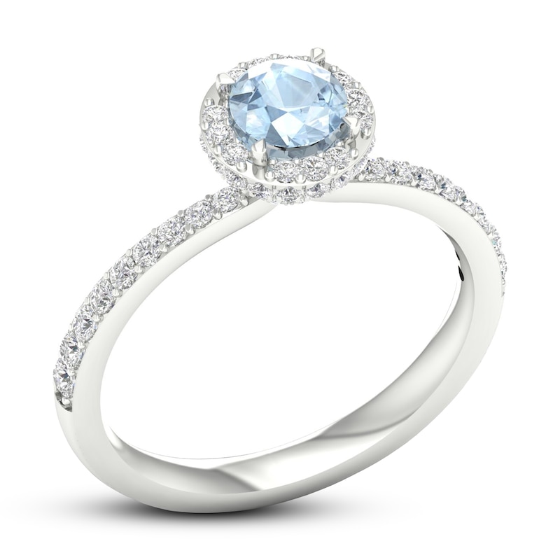 Main Image 4 of Natural Aquamarine Ring 3/8 ct tw Diamonds 14K White Gold