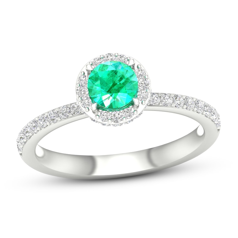 Main Image 1 of Natural Emerald Ring 3/8 ct tw Diamonds 14K White Gold