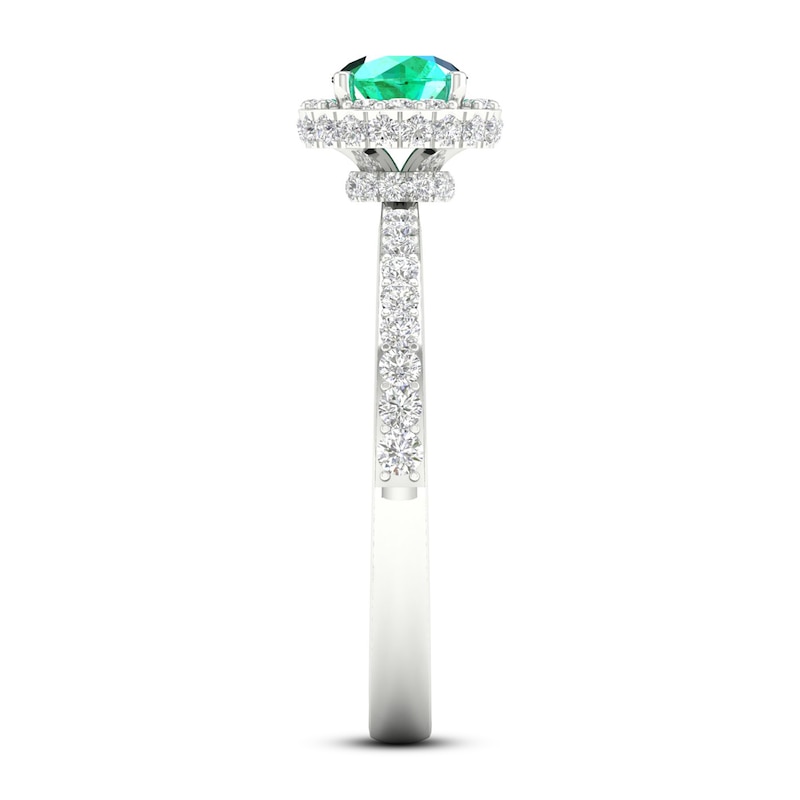 Main Image 2 of Natural Emerald Ring 3/8 ct tw Diamonds 14K White Gold