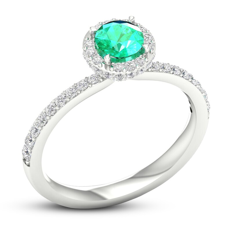 Main Image 4 of Natural Emerald Ring 3/8 ct tw Diamonds 14K White Gold