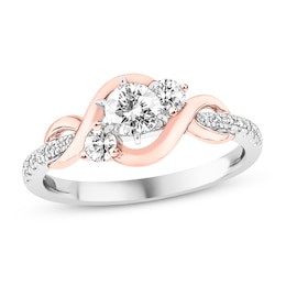 Three-Stone Diamond Engagement Ring 5/8 ct tw Round 14K Two-Tone Gold
