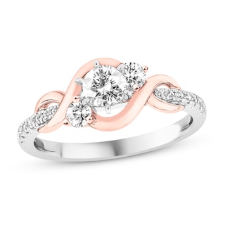 Three-Stone Diamond Engagement Ring 5/8 ct tw Round 14K Two-Tone Gold