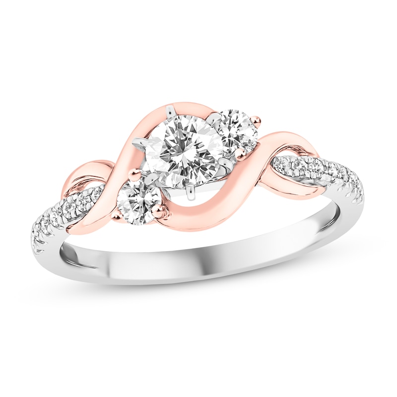 Main Image 1 of Three-Stone Diamond Engagement Ring 5/8 ct tw Round 14K Two-Tone Gold